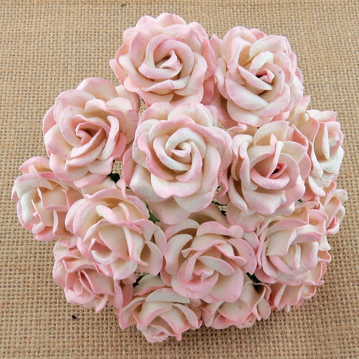 50 2-TONE BABY PINK/IVORY MULBERRY PAPER CHELSEA ROSES