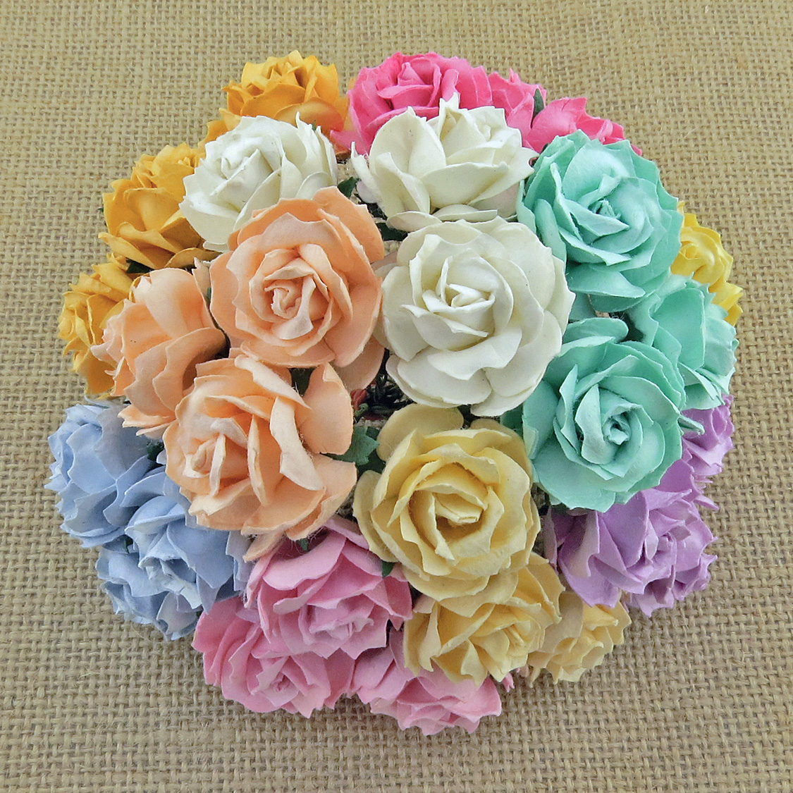 50 MIXED PASTEL COLOUR MULBERRY PAPER WILD ROSES 30mm