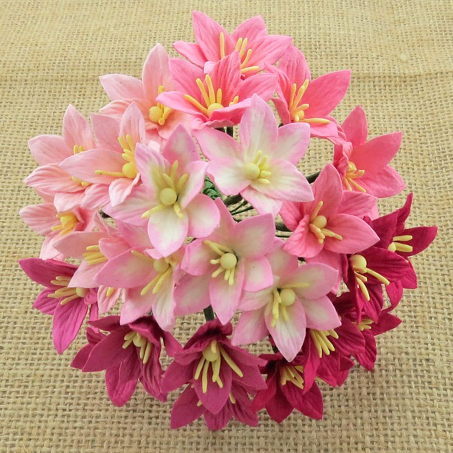 50 MIXED PINK MULBERRY PAPER LILY FLOWERS - 5 COLOR