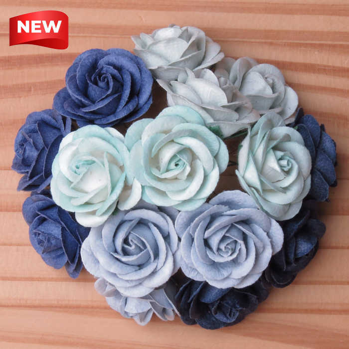 50 MIXED BLUE MULBERRY PAPER CHELSEA ROSES