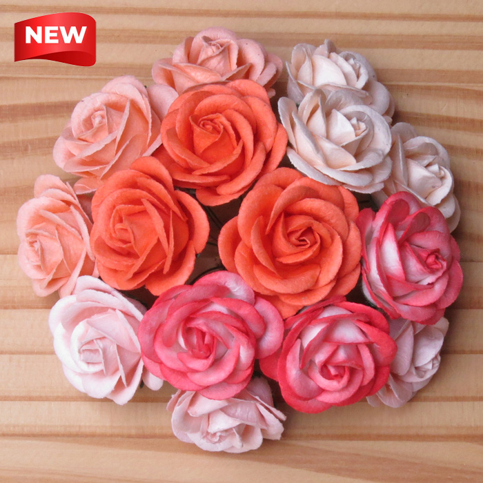 50 MIXED ORANGE/PEACH MULBERRY PAPER CHELSEA ROSES