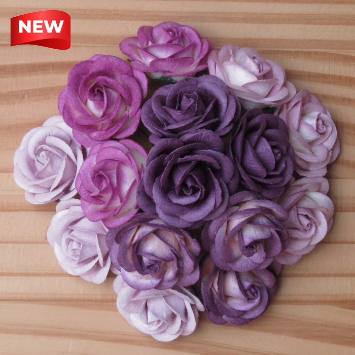 50 MIXED PURPLE/LILAC MULBERRY PAPER CHELSEA ROSES