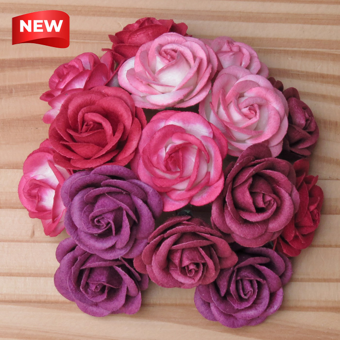 50 MIXED RED MULBERRY PAPER CHELSEA ROSES