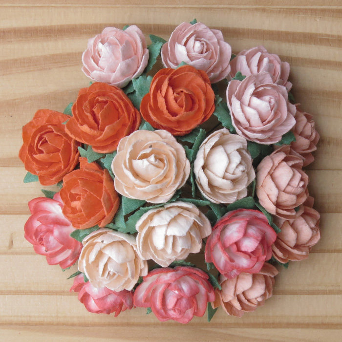 50 MIXED PEACH/ORANGE MULBERRY PAPER CLASSIC ROSES