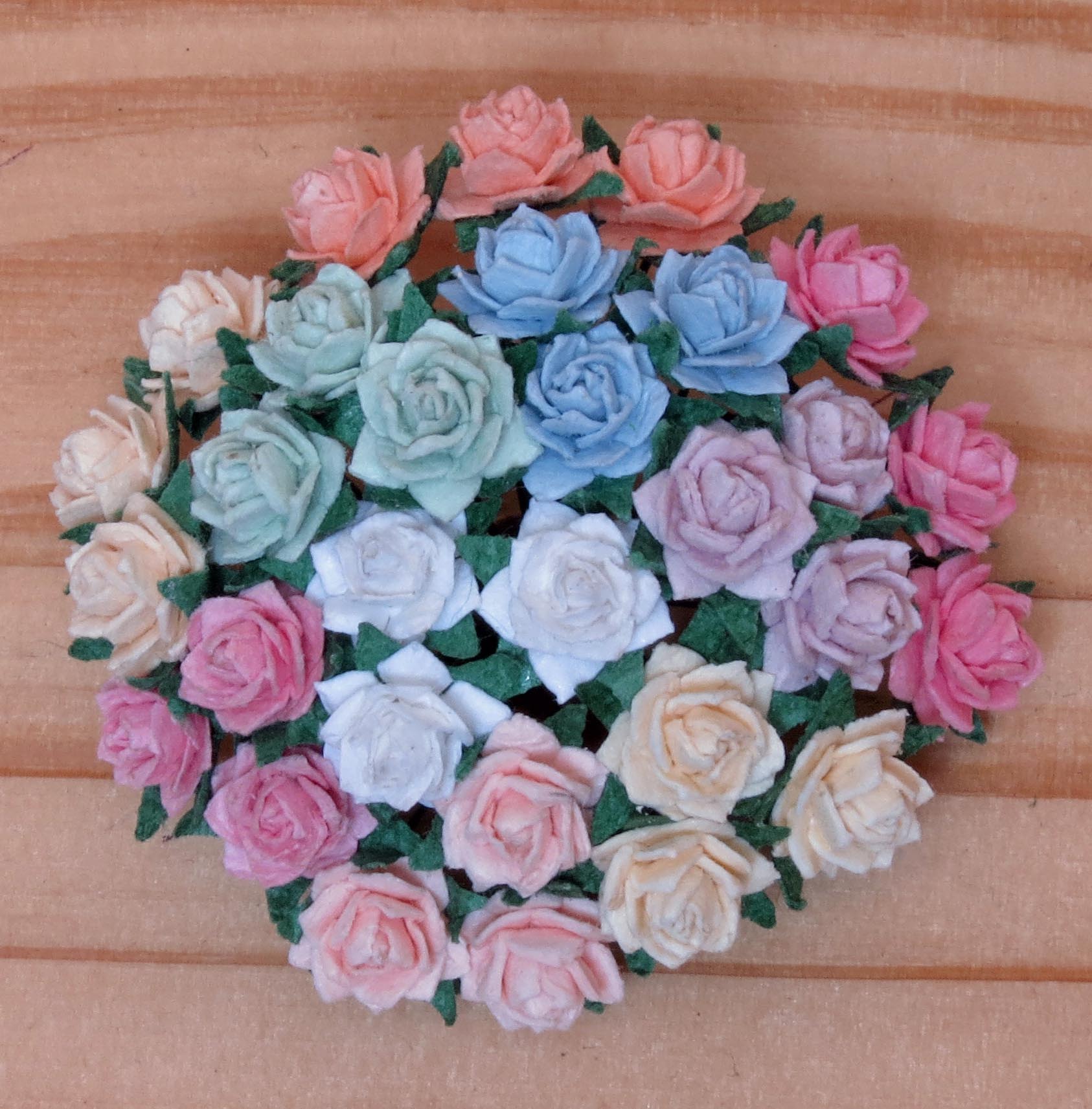 100 MIXED PASTEL MINIATURE MULBERRY PAPER STAR ROSES - 10 COLOR 12mm