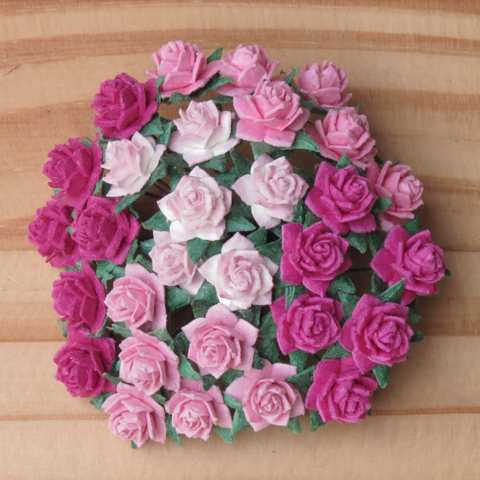 50 MIXED PINK MINIATURE MULBERRY PAPER STAR ROSES 12mm