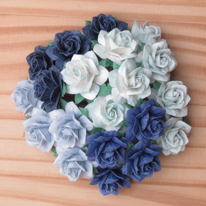 50 MIXED BLUE MULBERRY PAPER STAR ROSES