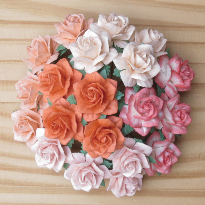 50 MIXED PEACH/ORANGE MULBERRY PAPER STAR ROSES