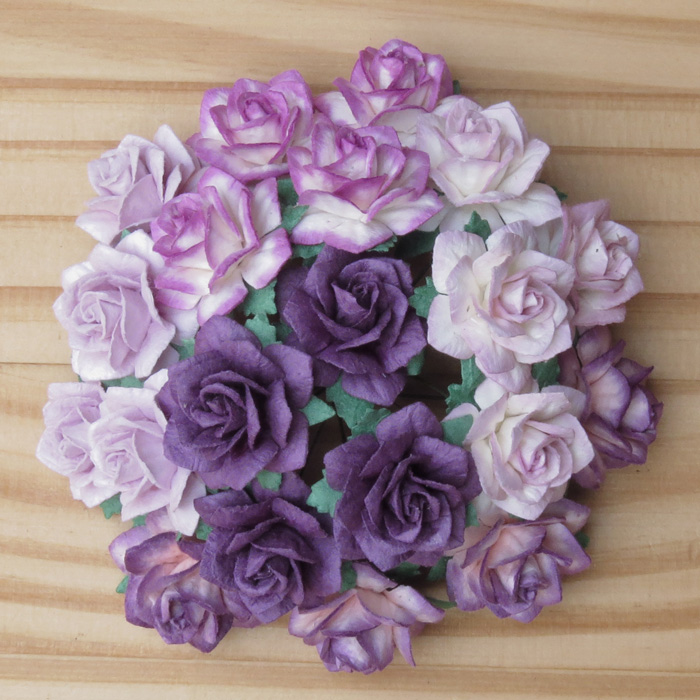 50 MIXED PURPLE/LILAC MULBERRY PAPER STAR ROSES