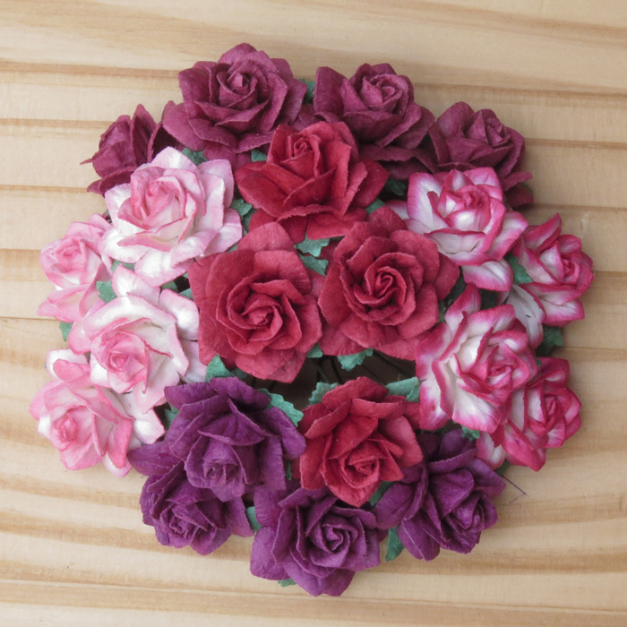 50 MIXED RED MULBERRY PAPER STAR ROSES