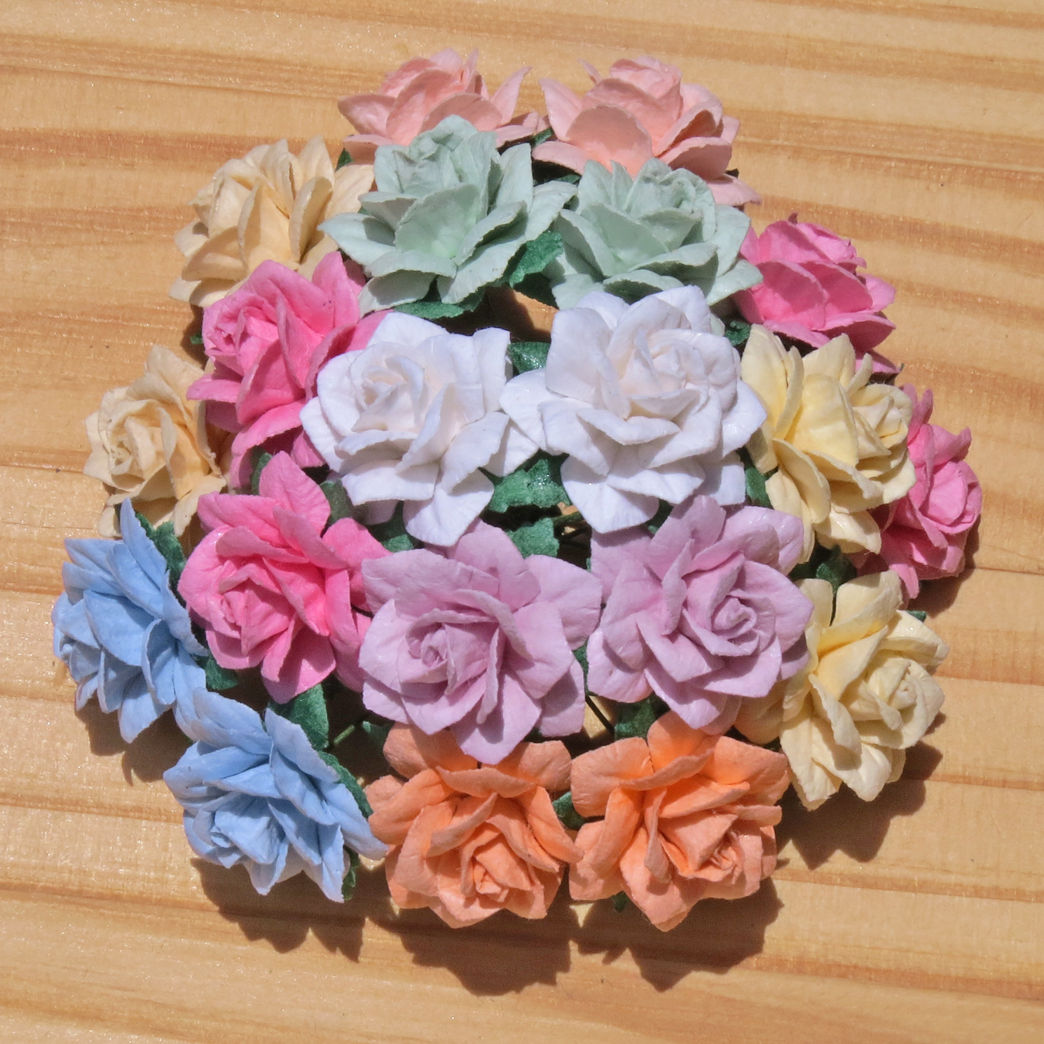 50 MIXED PASTEL MULBERRY PAPER STAR ROSES - 10 COLOR 25mm